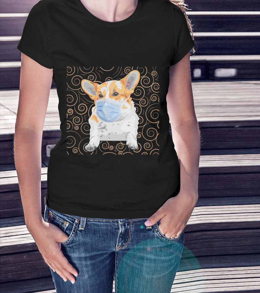 Corgi Wearing Mask With Swirl Pattern Background 81 T-Shirt