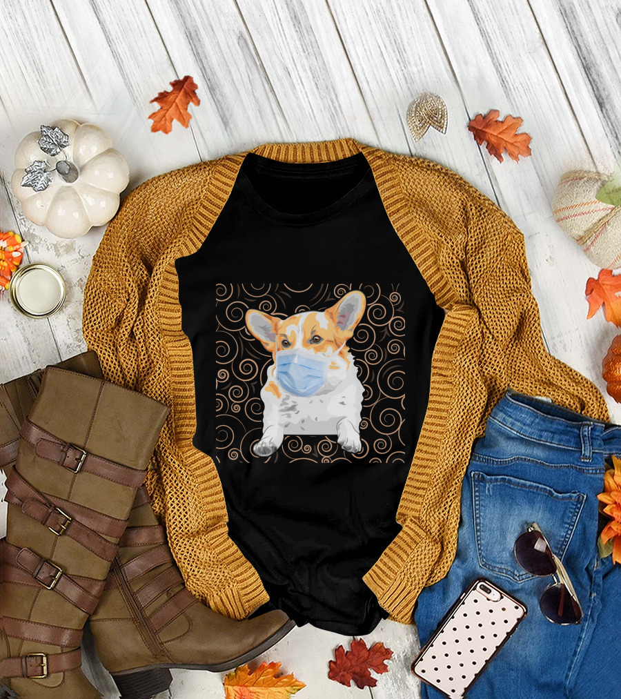 Corgi Wearing Mask With Swirl Pattern Background 81 T-Shirt