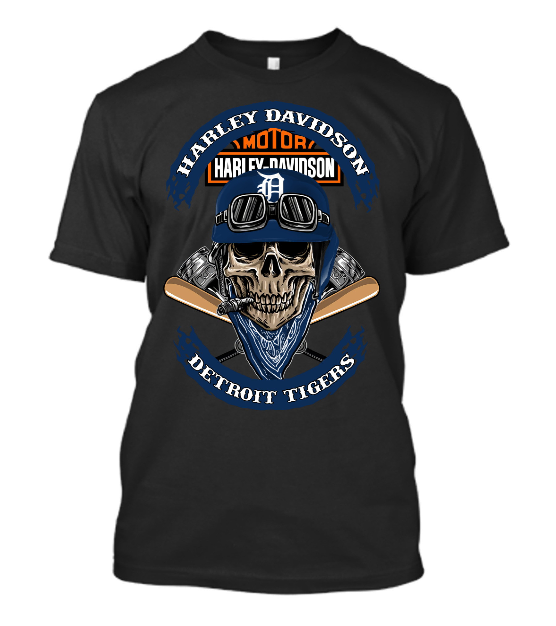 Harley Davidson Motor Detroit Tigers Skull Helmet T-Shirt