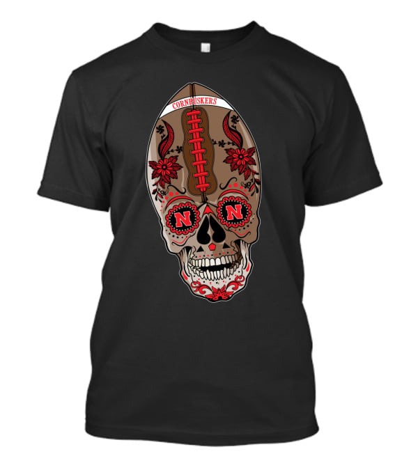 Cornhuskers Skull Football Floral N N T-Shirt