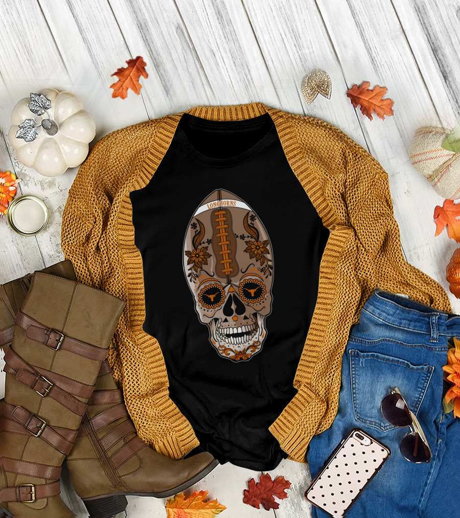 Longhorns Sugar Skull Football Floral T-Shirt