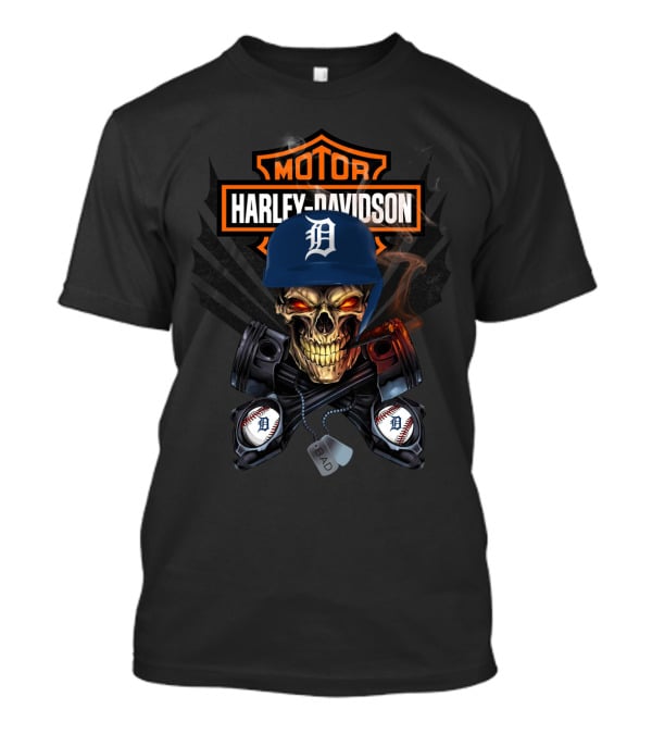 Harley Davidson Motor Detroit Tigers Baseball Skull T-Shirt