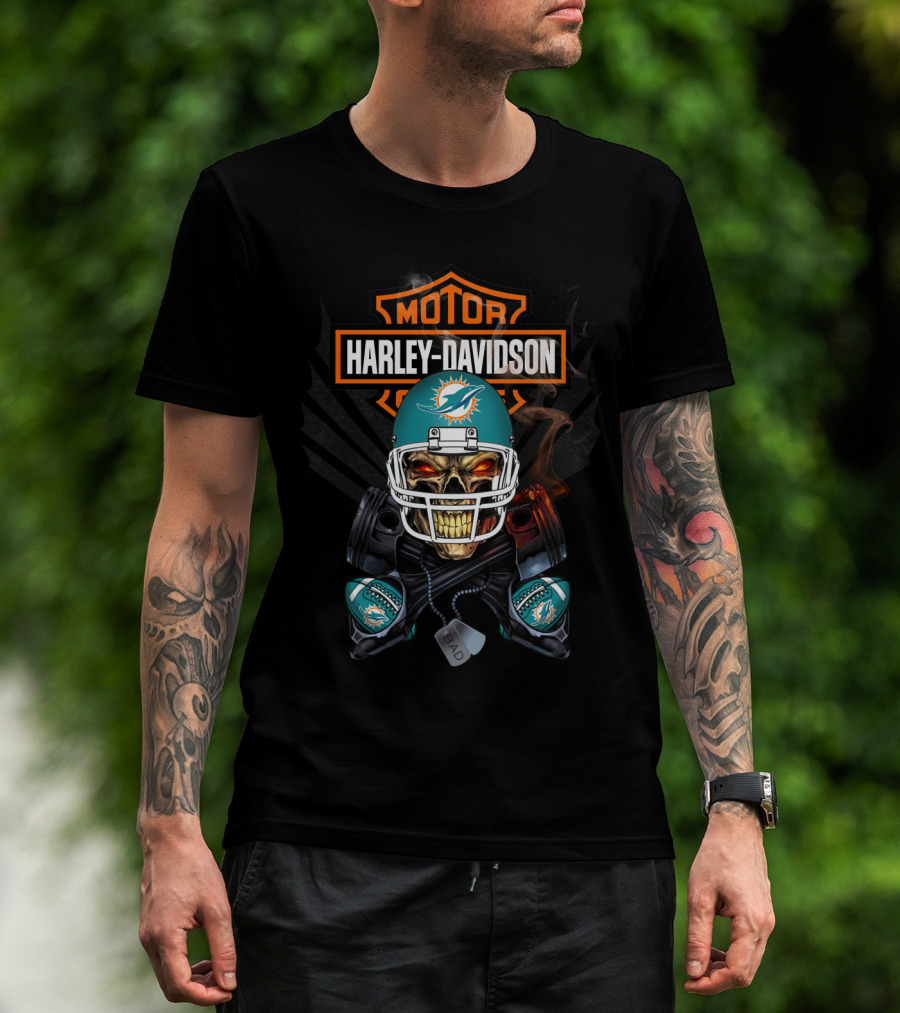 Harley Davidson Motor Miami Dolphins Skull Helmet Nfl T-Shirt