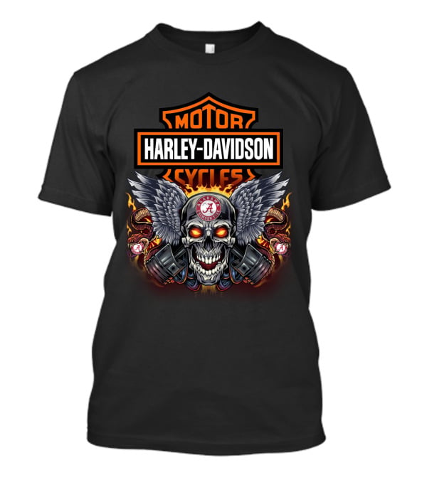 Harley Davidson Motor Cycles Alabama Crimson Tide Winged Skull T-Shirt