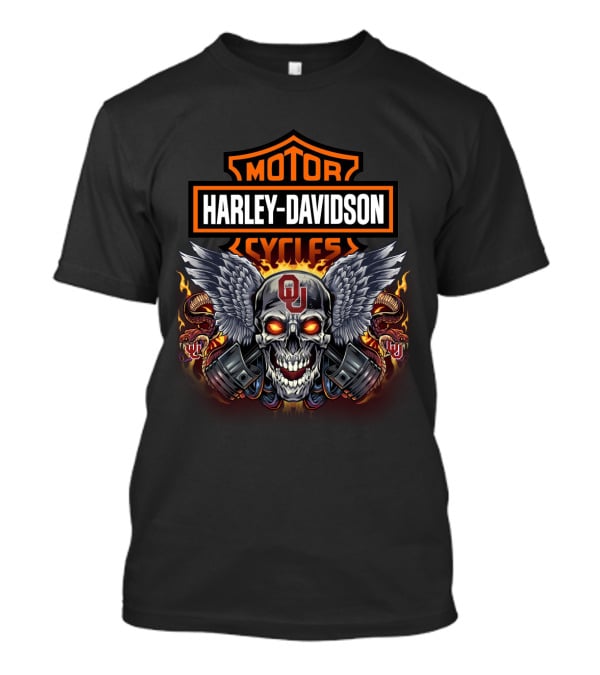 Harley Davidson Motor Cycles Ou Skull Wings Flames T-Shirt