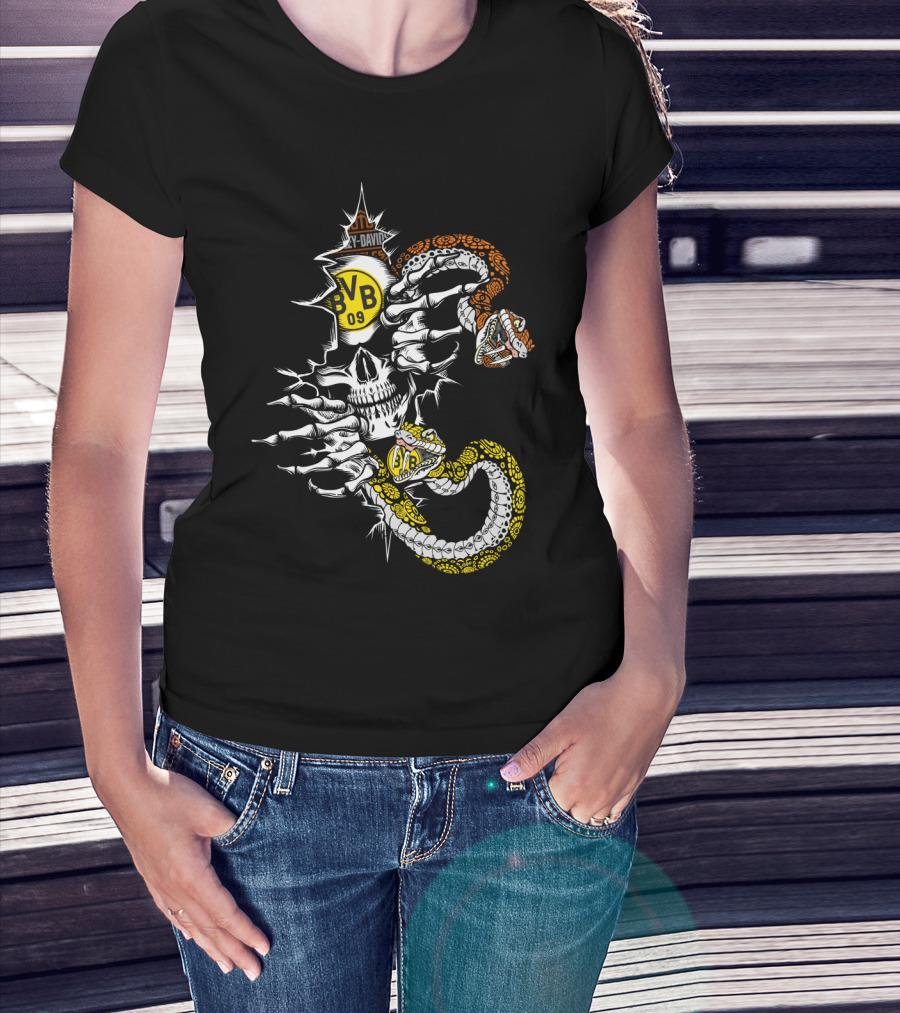Bvb 09 Skull With Snake And Harley Davidson T-Shirt