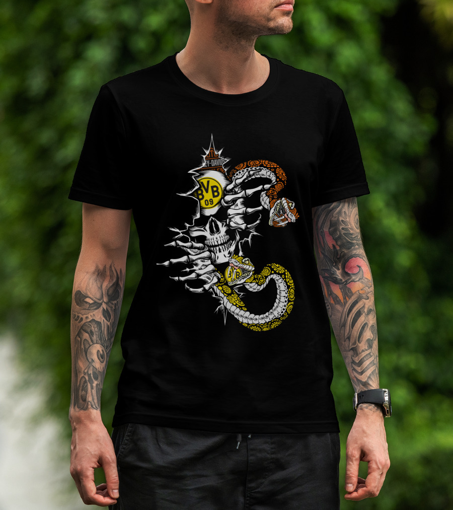 Bvb 09 Skull With Snake And Harley Davidson T-Shirt