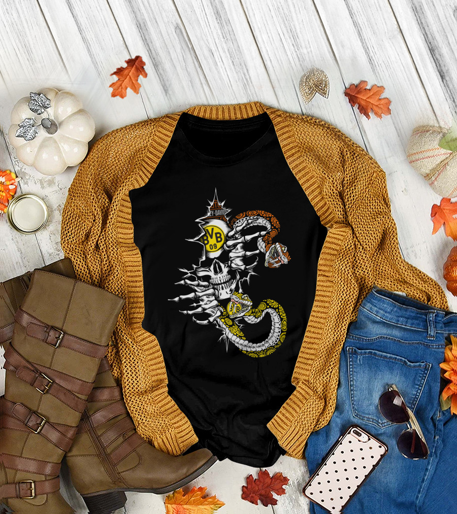 Bvb 09 Skull With Snake And Harley Davidson T-Shirt