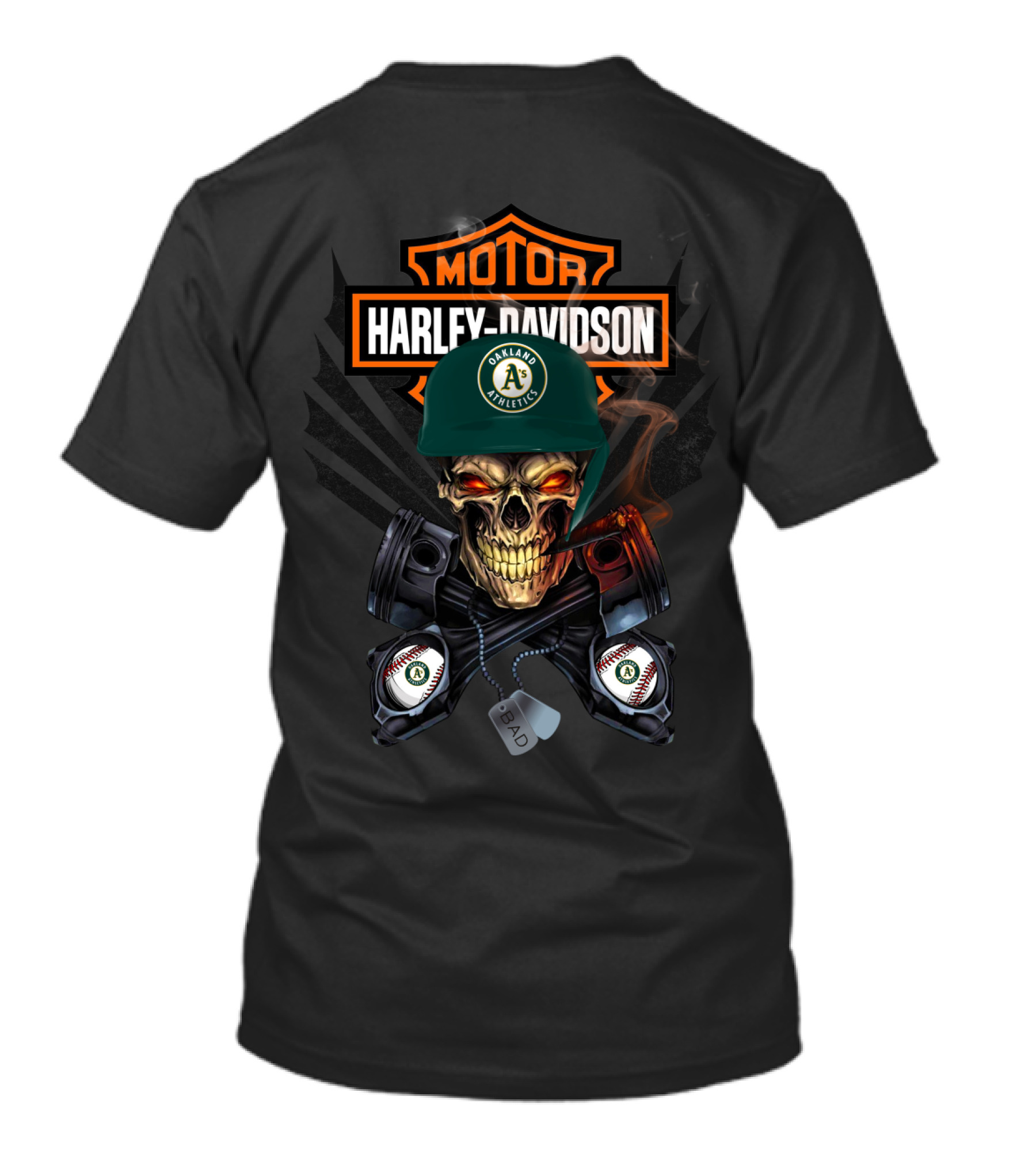 Harley Davidson Oakland Athletics Skull Motor Bad As Baseball Pistons T-Shirt