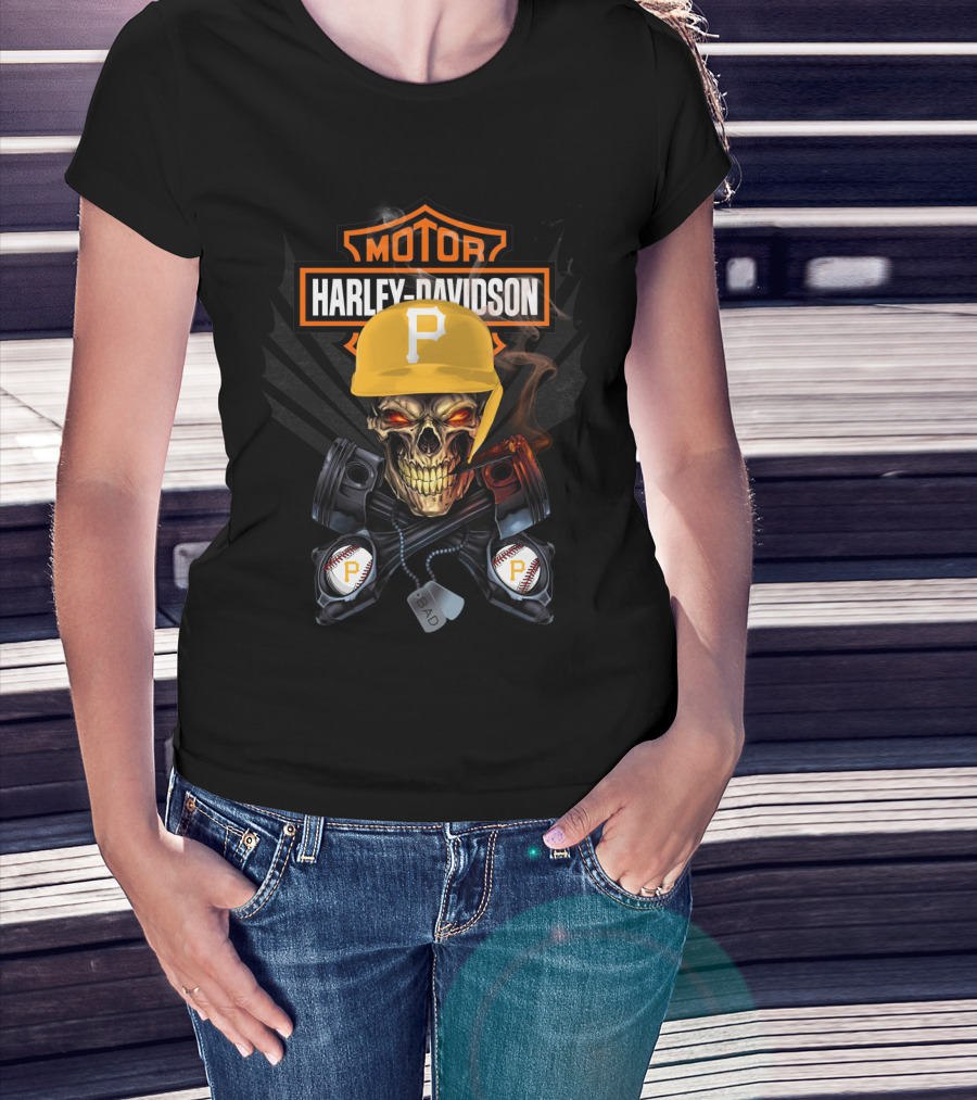 Harley Davidson Motor Skull Pittsburgh Baseball P Hat T-Shirt