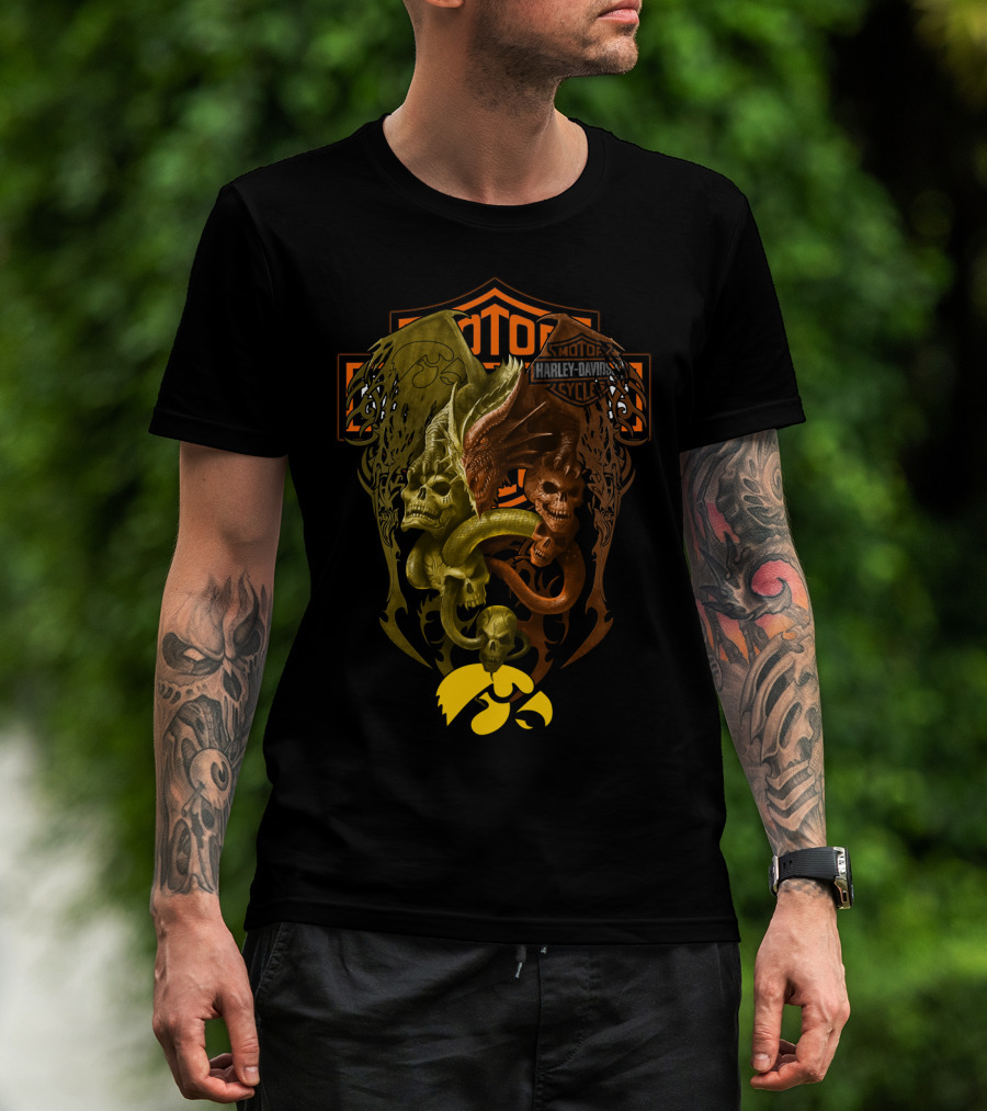 Harley Davidson Skull Snake Iowa Hawkeyes Ncaa T-Shirt