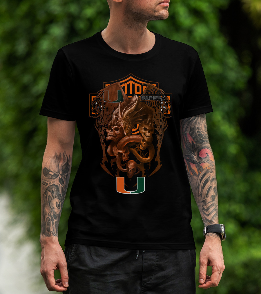 Harley Davidson University Of Miami Dragon Skull Ncaa 108 T-Shirt