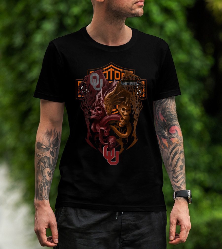 Ou Harley Davidson Dragon Skull Ncaa T-Shirt