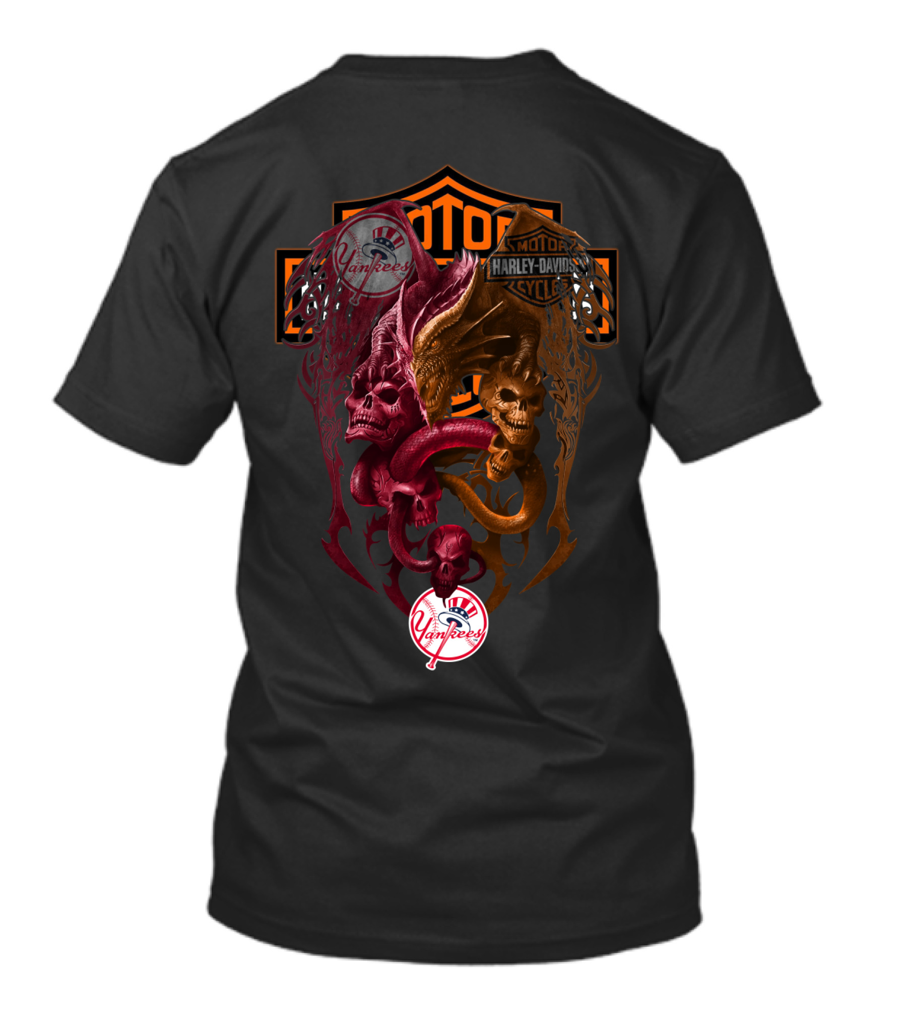 Mlb Nyy Harley Davidson Yankees Skulls And Serpents T-Shirt