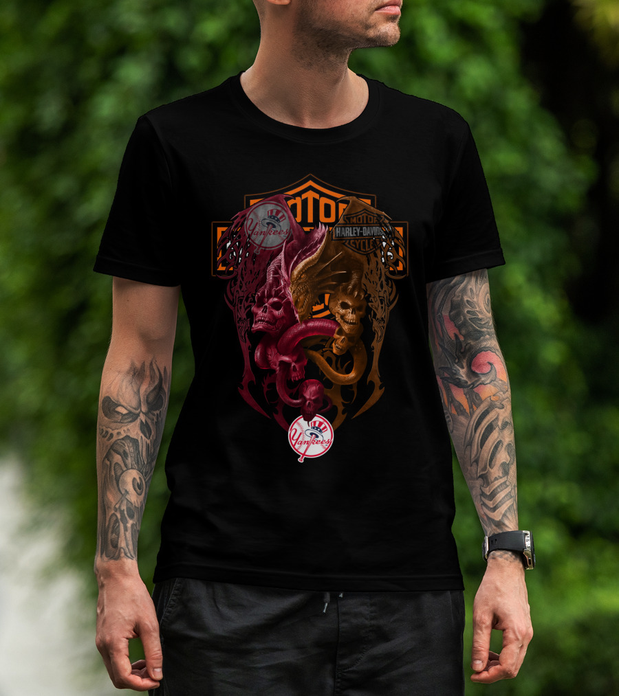 Mlb Nyy Harley Davidson Yankees Skulls And Serpents T-Shirt
