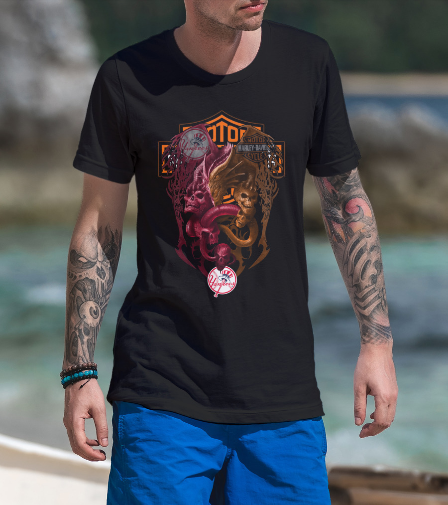 Mlb Nyy Harley Davidson Yankees Skulls And Serpents T-Shirt