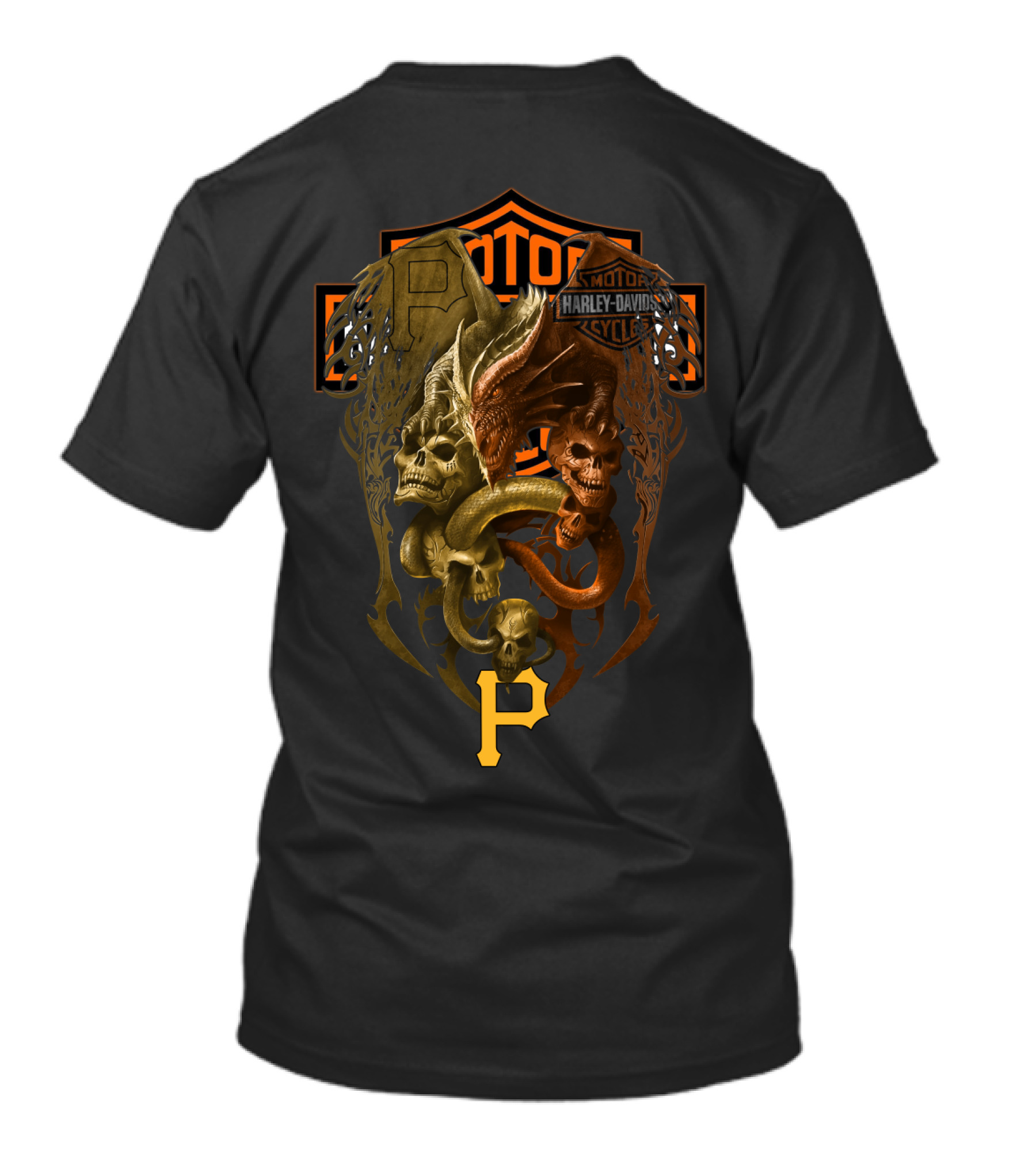 Harley Davidson Pirates Skull Dragon Patch Mlb 108 T-Shirt