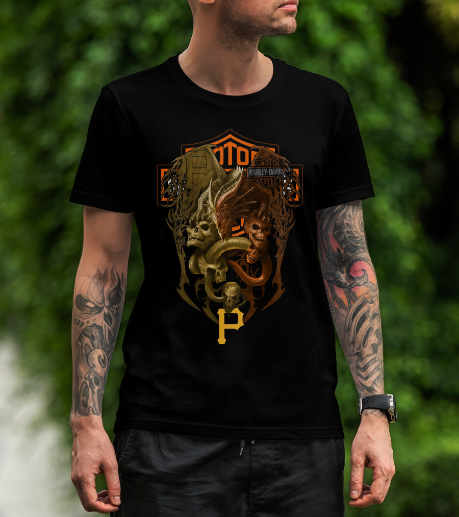 Harley Davidson Pirates Skull Dragon Patch Mlb 108 T-Shirt