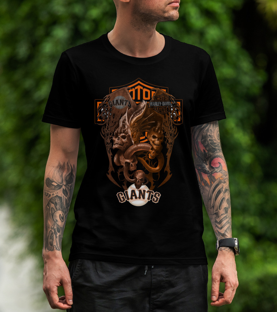 Mlb Sfg Giants Harley Davidson Skull And Dragon T-Shirt