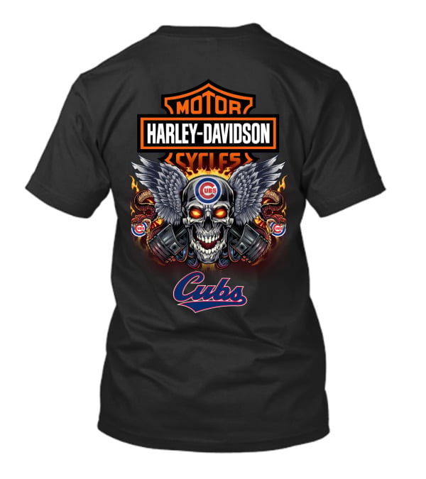 Harley Davidson Motor Cycles Chicago Cubs Skull T-Shirt
