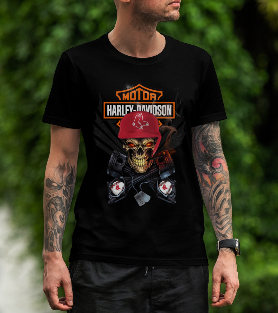 Harley Davidson Skull With Boston Red Sox Elements T-Shirt