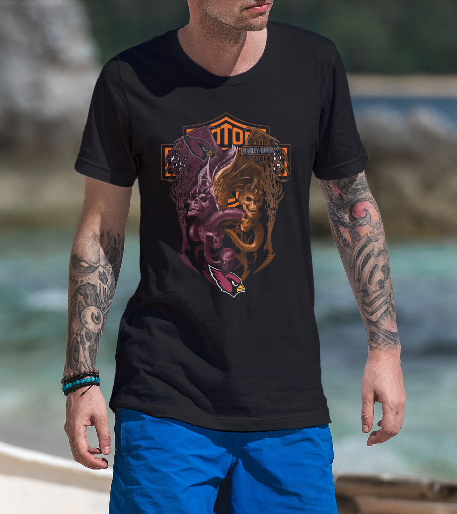 Cardinals Harley Davidson Nfl Ac Skulls And Serpents T-Shirt