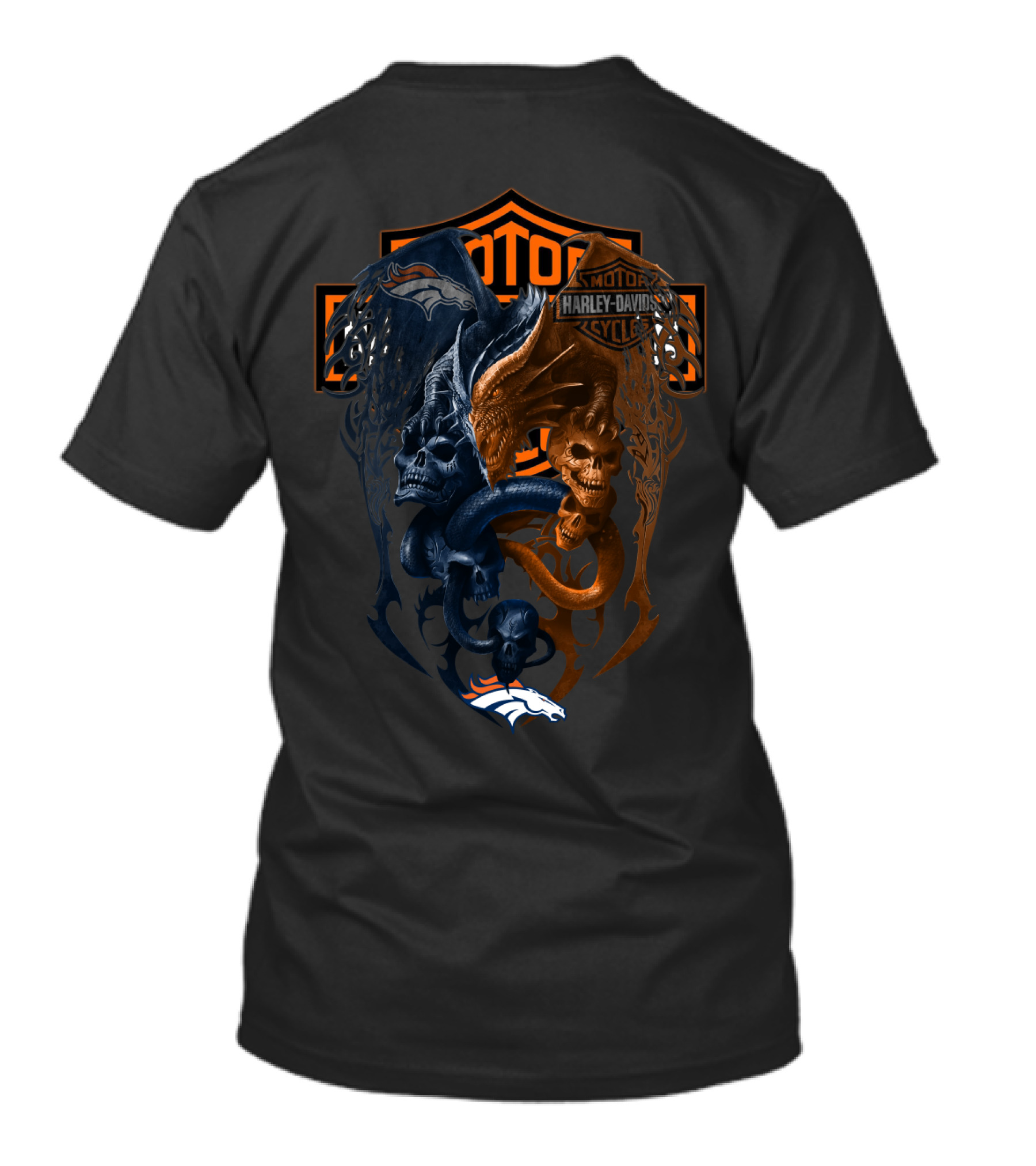 Denver Broncos Harley Davidson Skull Motorcycle T-Shirt