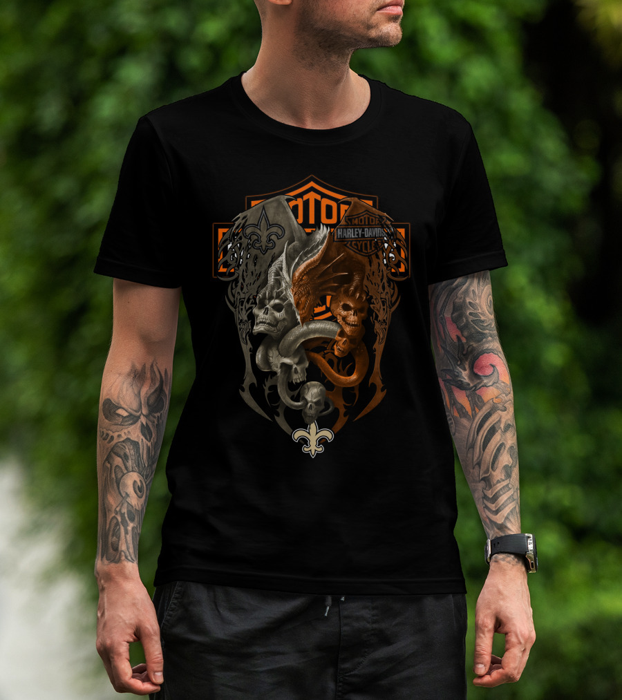 Harley Davidson Nfl New Orleans Saints Skulls Fleur-De-Lis T-Shirt