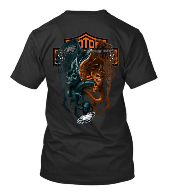 Philadelphia Eagles Harley Davidson Nfl Skull And Wings T-Shirt