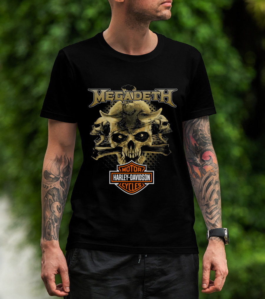Megadeth Harley Davidson Motor Cycles Skull Art T-Shirt