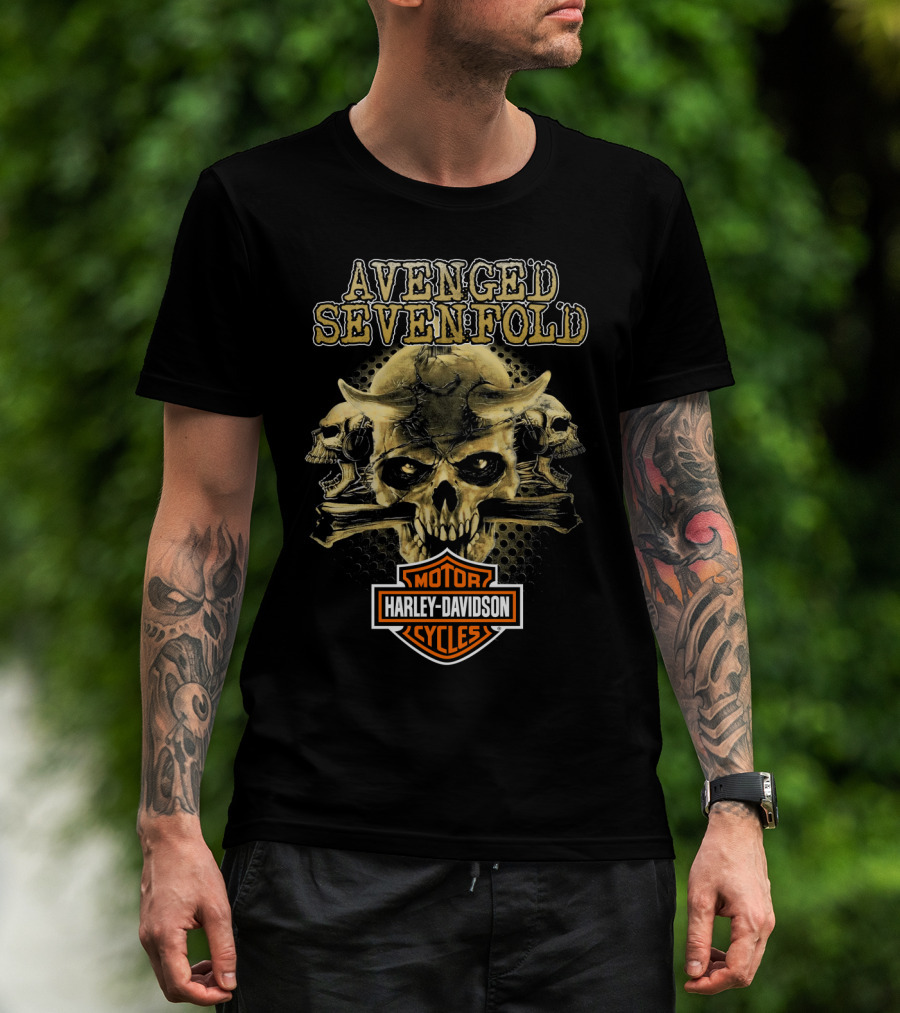 Avenged Sevenfold Harley Davidson Motor Cycles Skull T-Shirt