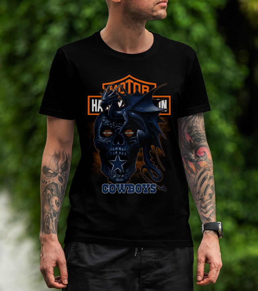 Dallas Cowboys Harley Davidson Skull Dragon Cowboys T-Shirt