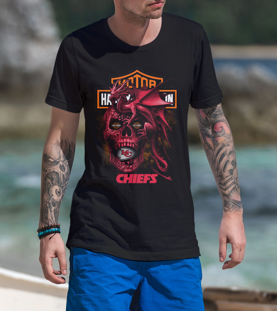 Motor Harley Davidson Kansas City Chiefs Dragon Skull T-Shirt
