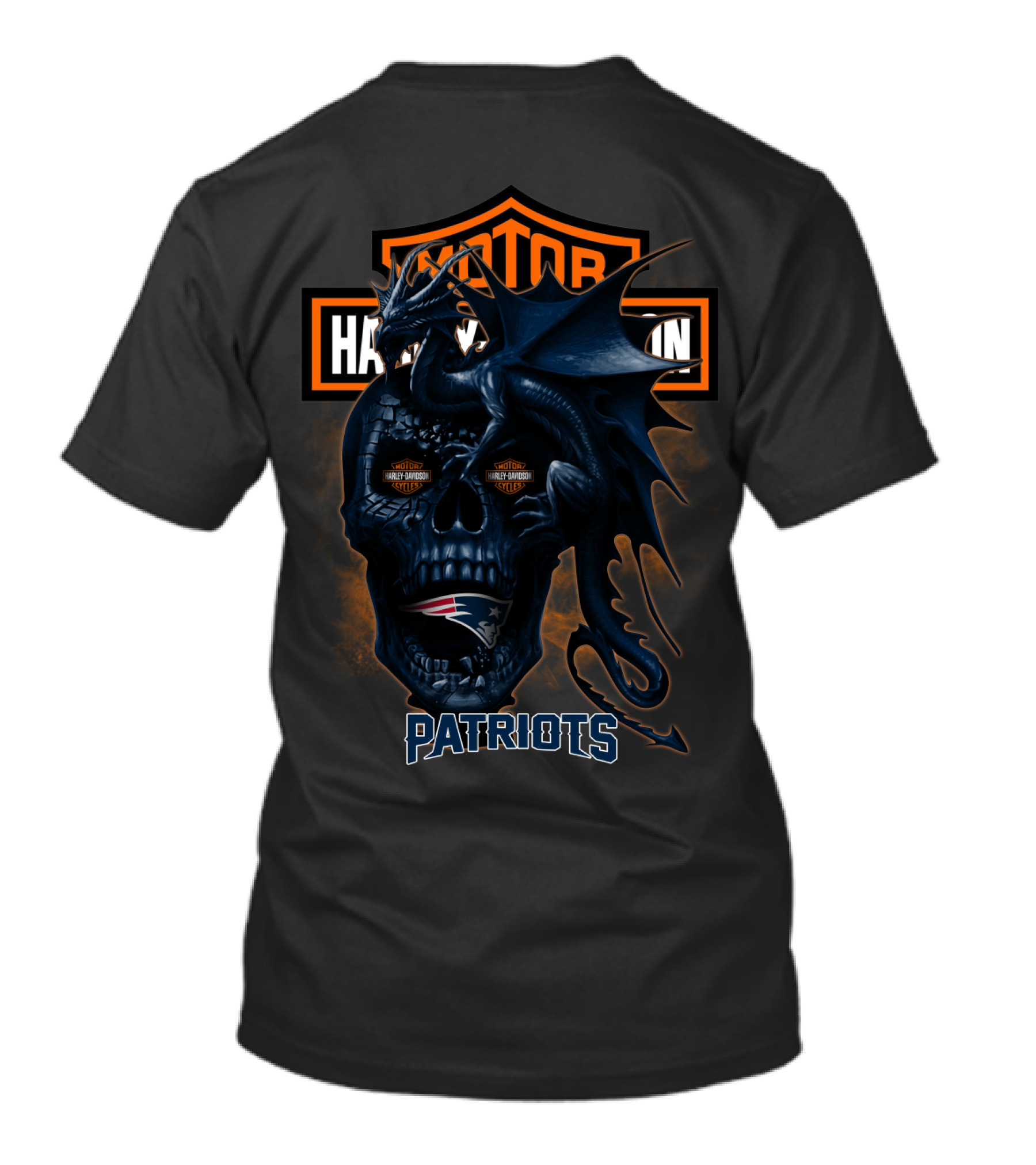 New England Patriots Skull Dragon Harley Davidson Styles T-Shirt
