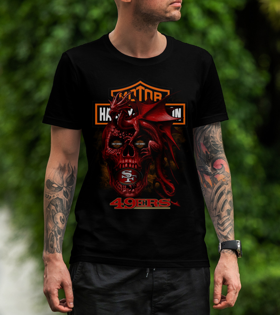 Motor Harley Davidson San Francisco 49ers Dragon Skull 49ers T-Shirt