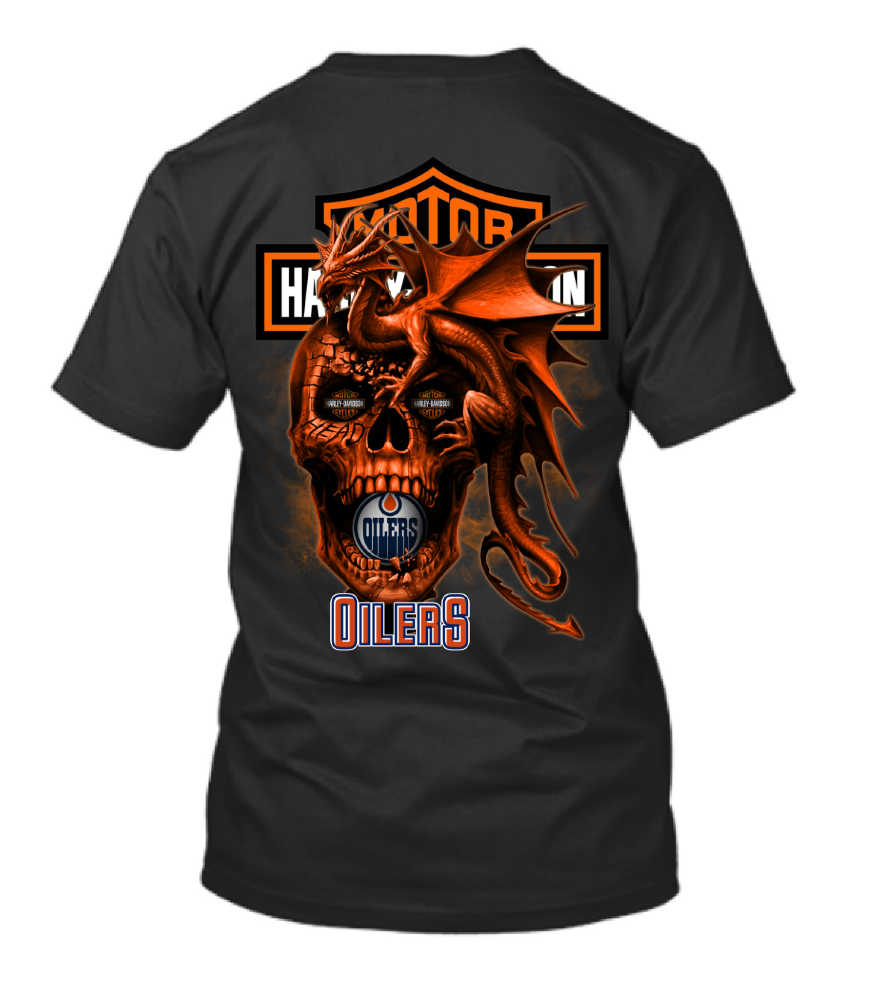 Edmonton Oilers Harley Davidson Skull Dragon T-Shirt