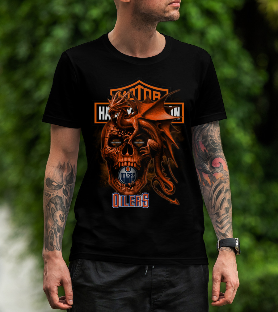 Edmonton Oilers Harley Davidson Skull Dragon T-Shirt