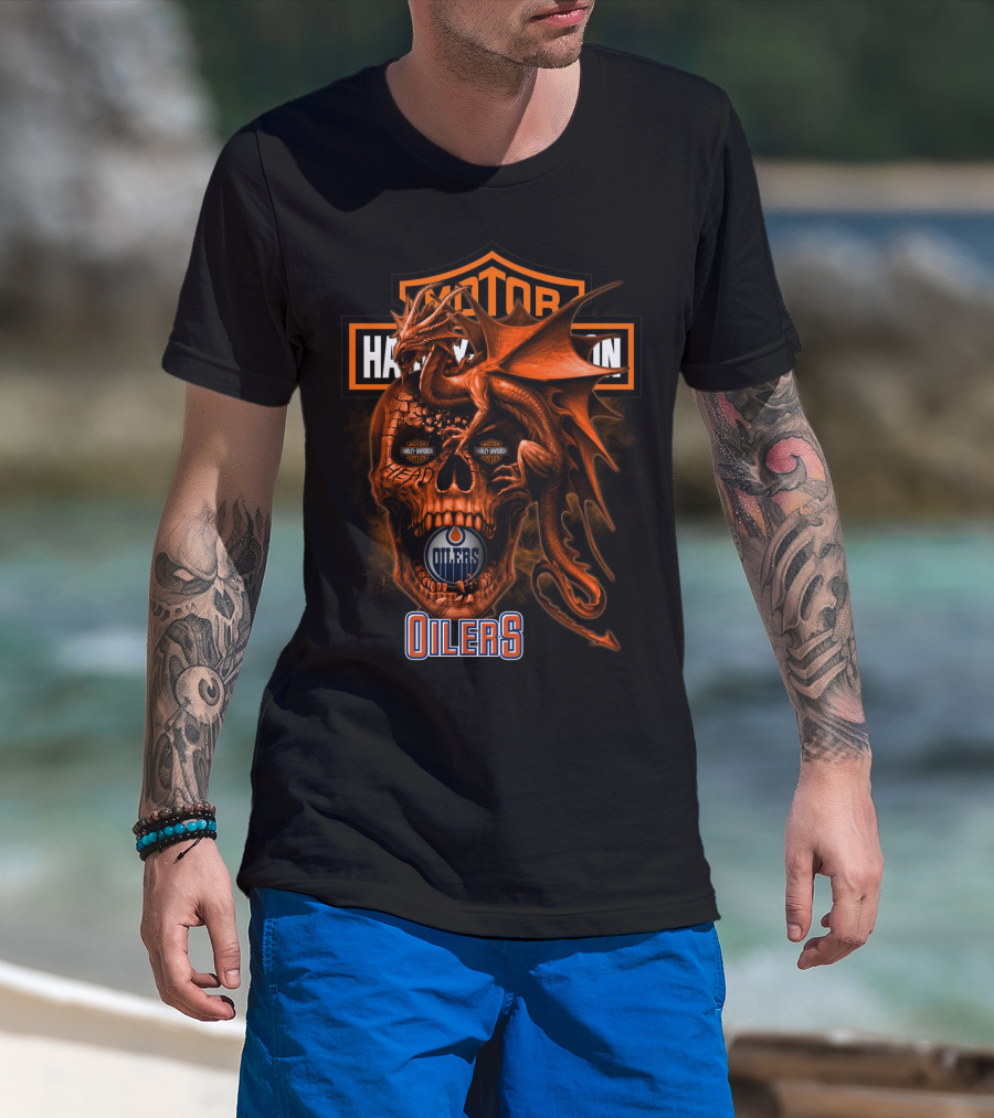 Edmonton Oilers Harley Davidson Skull Dragon T-Shirt