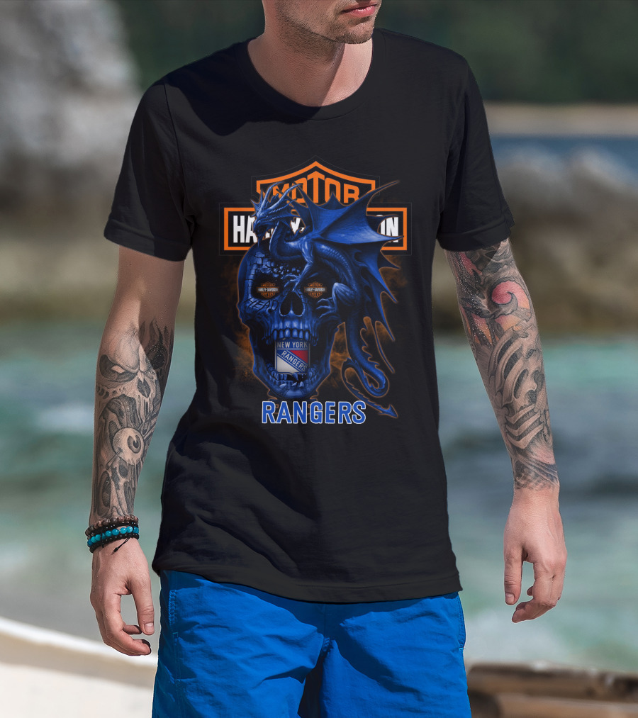 Motor Harley Davidson Cycles New York Rangers Dragon Skull T-Shirt