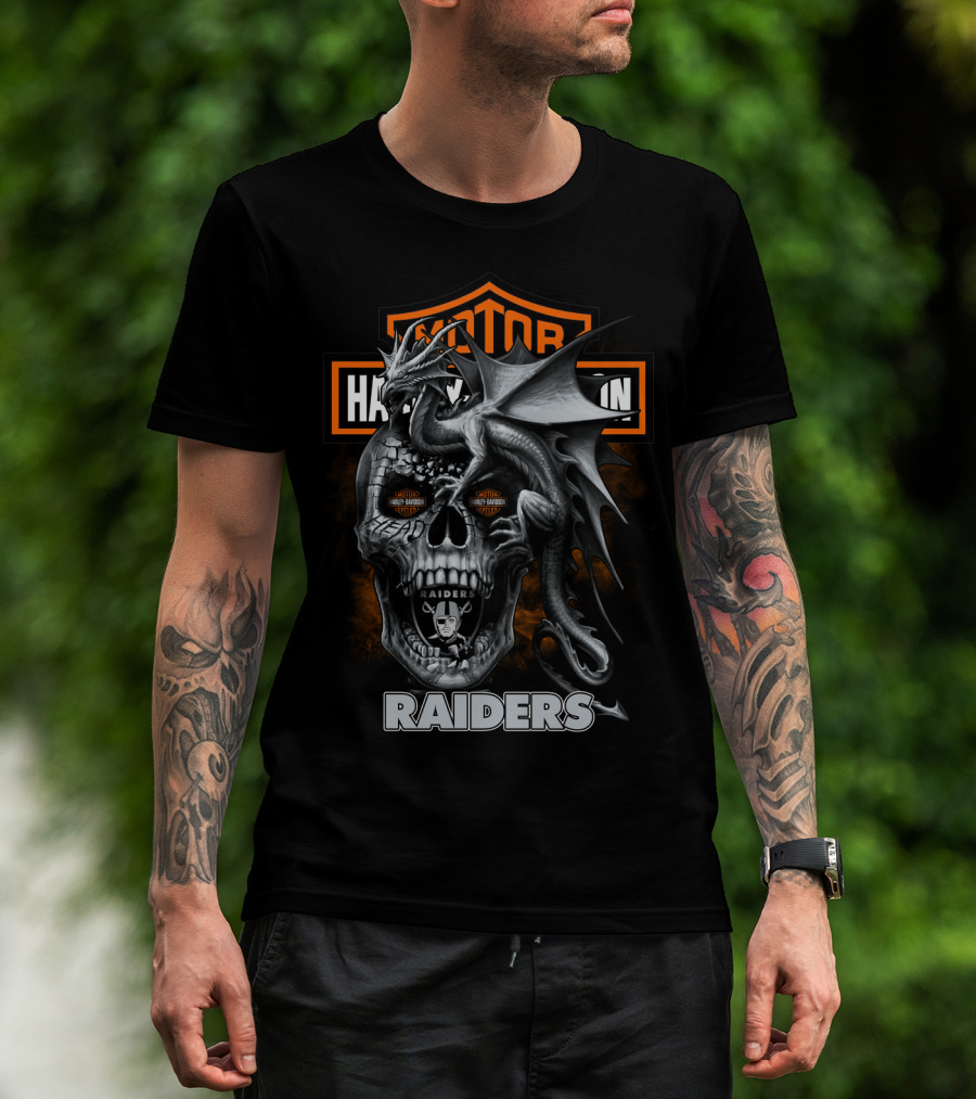 Motor Harley Davidson Raiders Skull Dragon T-Shirt