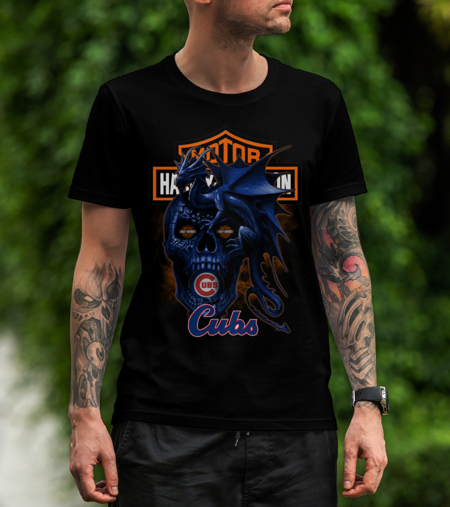 Motor Harley Davidson Cycles Chicago Cubs Dragon Skull T-Shirt