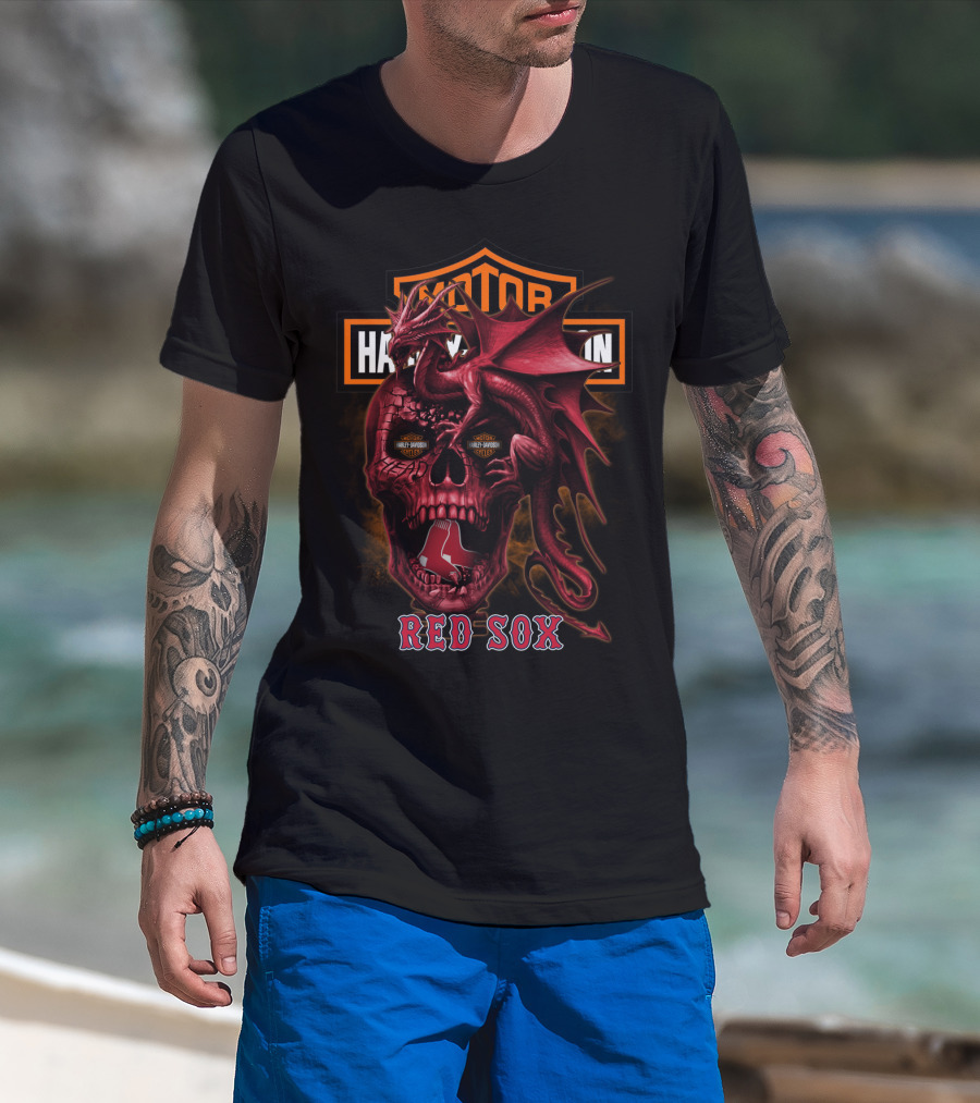 Harley Davidson Red Sox Dragon Skull T-Shirt
