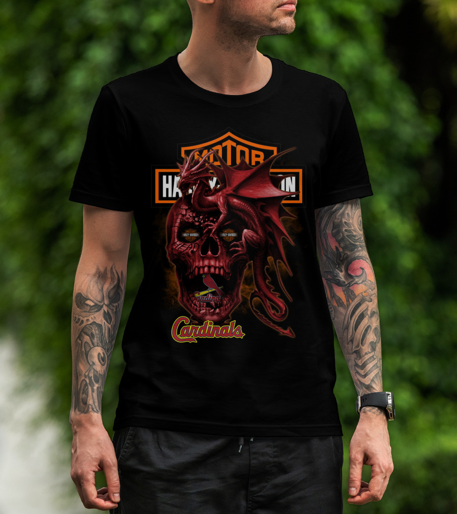 St Louis Cardinals Harley Davidson Dragon Skull T-Shirt