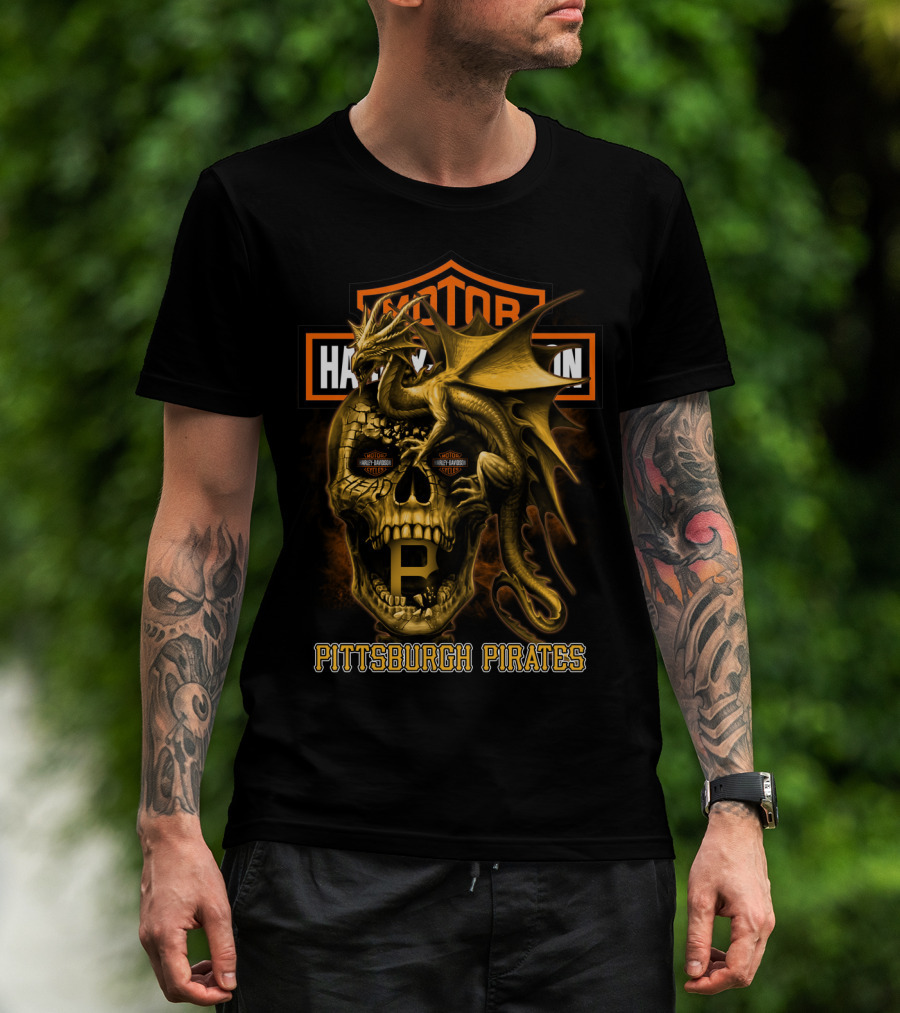 Pittsburgh Pirates Motorcycle Skull Dragon T-Shirt