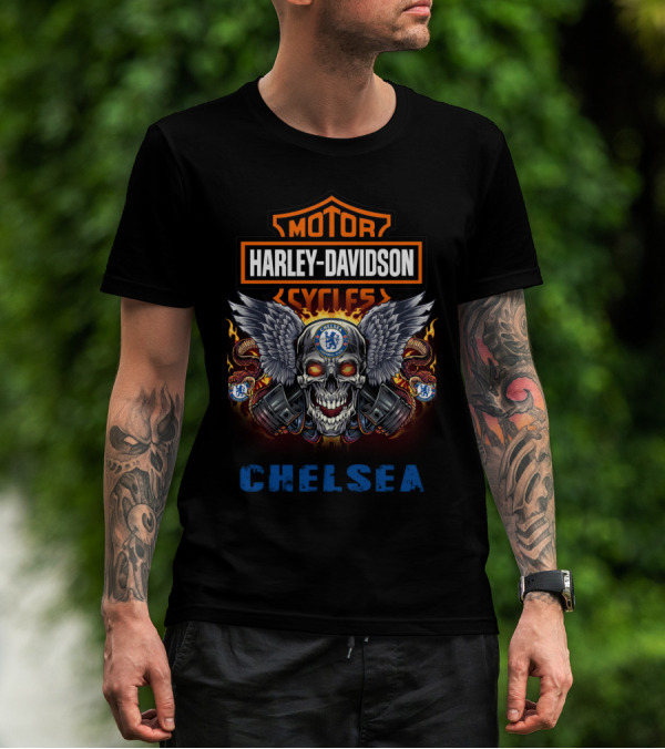 Harley Davidson Motor Cycles Chelsea Skull Wings T-Shirt