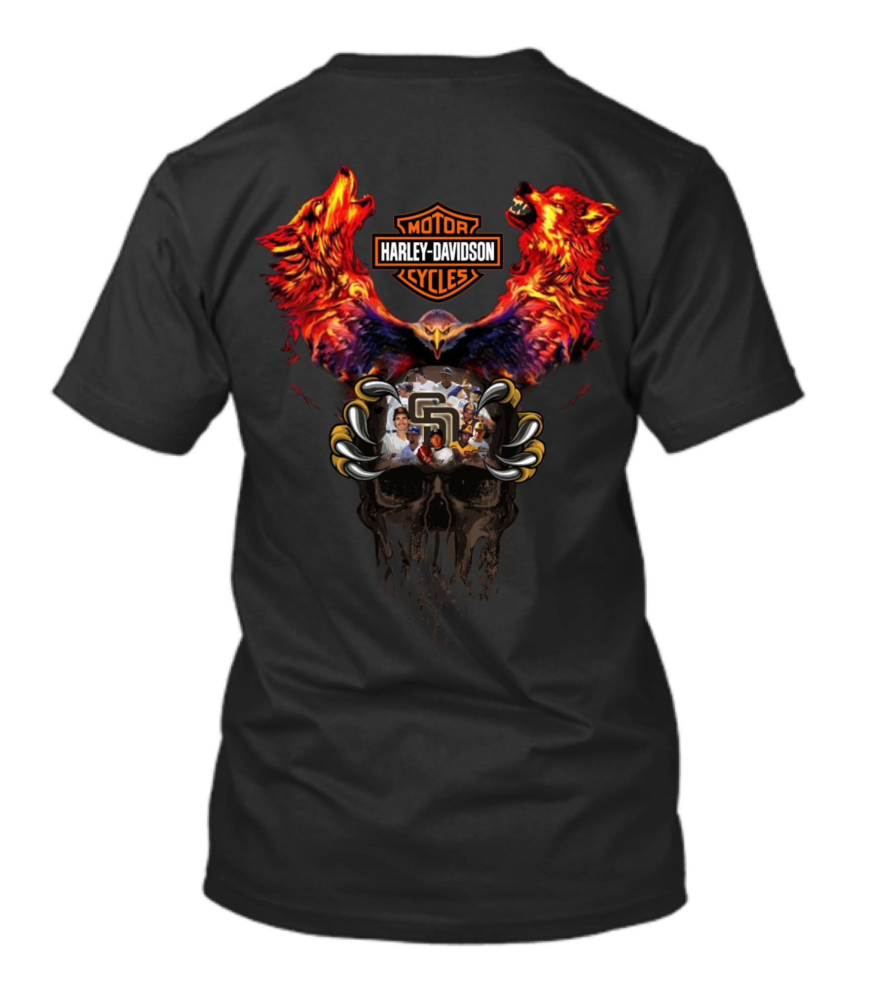 Harley Davidson Motor Cycles Mlb Sdp Sd Padres Skull T-Shirt