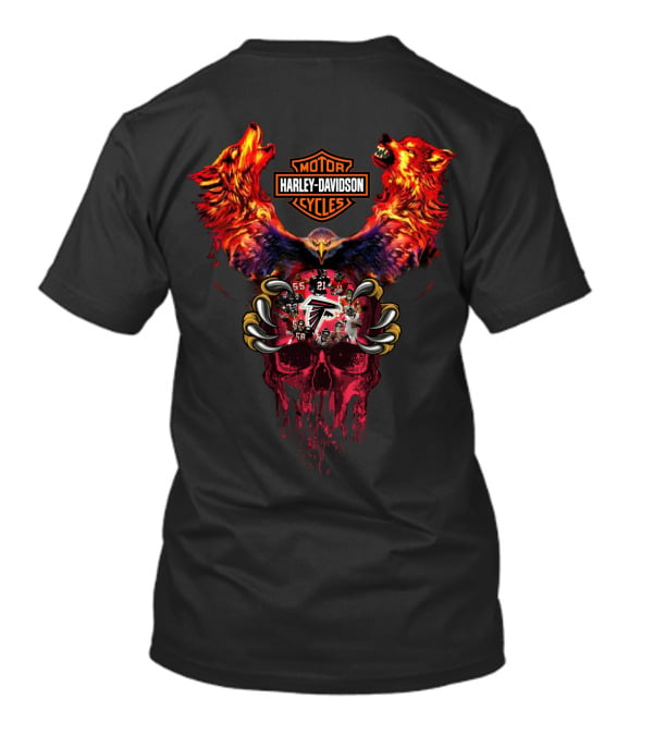 Harley Davidson Atlanta Falcons Skull With Wolves And Eagle T-Shirt