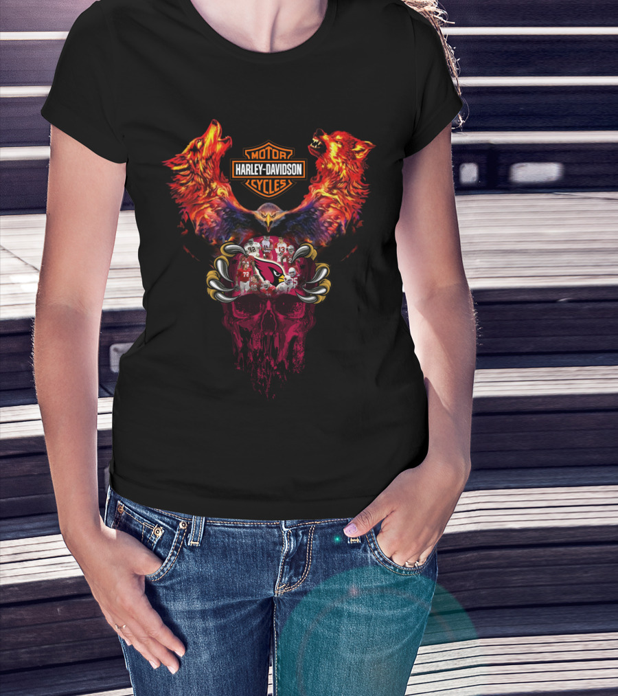Harley Davidson Arizona Cardinals Wolves Skull Motorcycles Nfl Football T-Shirt
