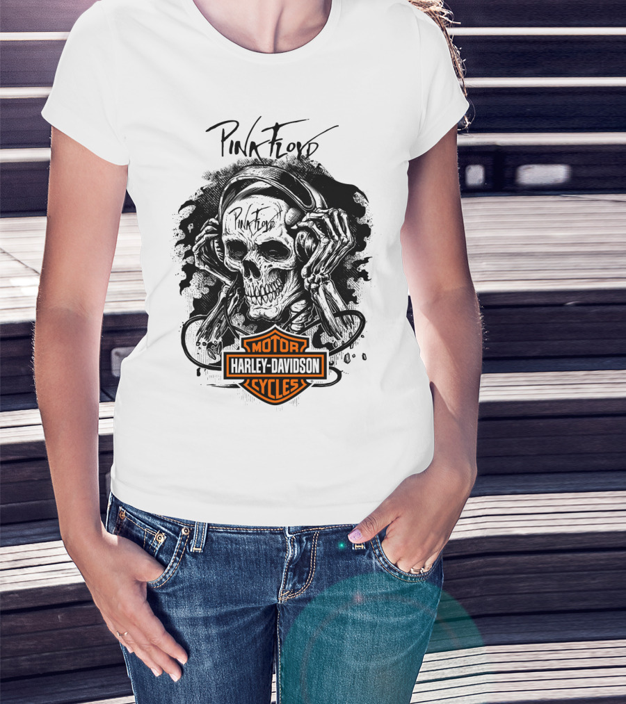 Pink Floyd Harley Davidson Skull With Headphones T-Shirt