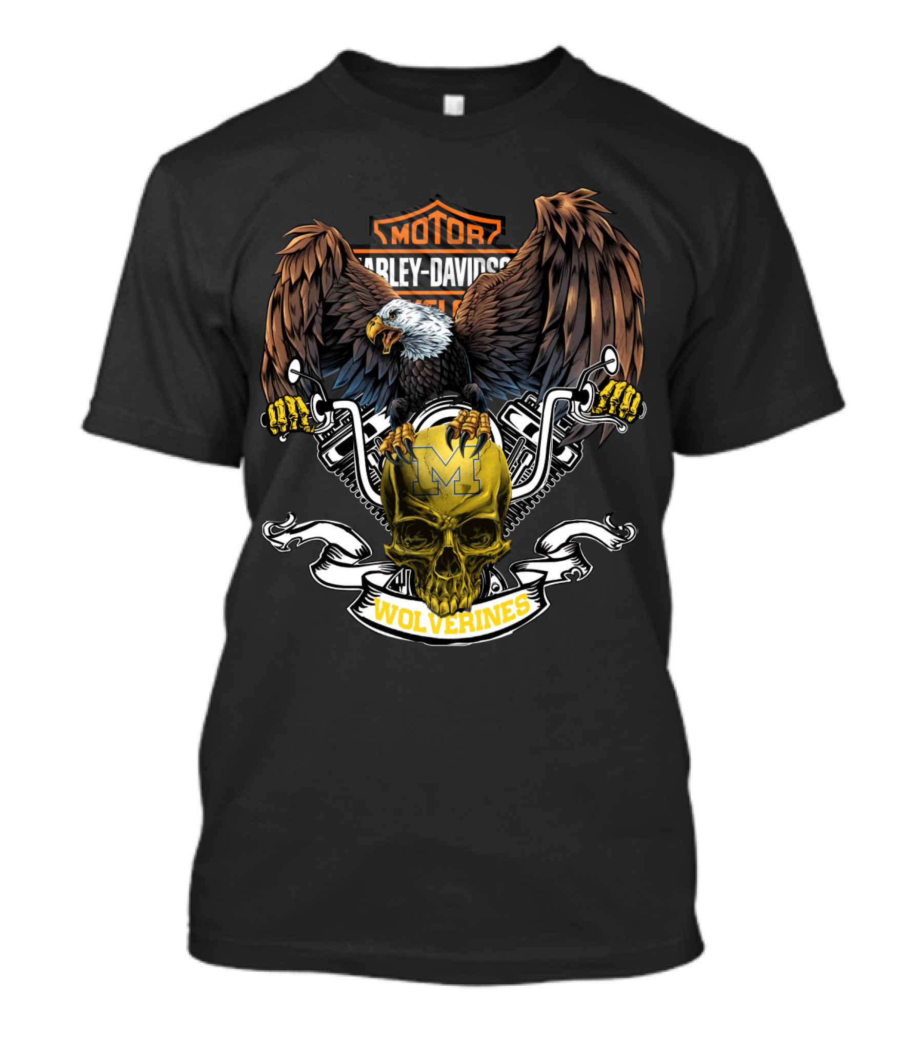 Motor Harley Davidson Cycles Eagle Skull Wolverines Michigan T-Shirt